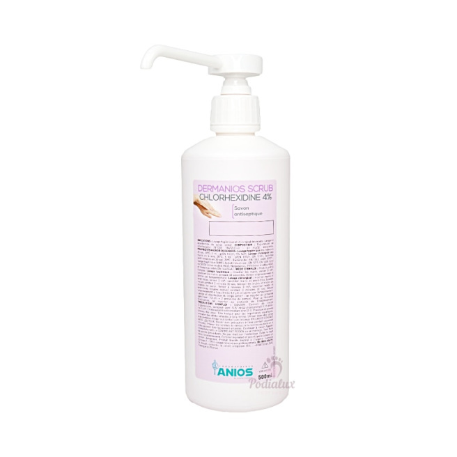 Savon antiseptique pour les mains 500ml Dermanios Scrub Chlorhexidine 4%