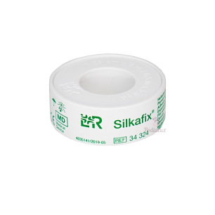 Silkafix hechtpleister. Van zijde. Rol 1,25cmx5m of 2,5cmx5m.