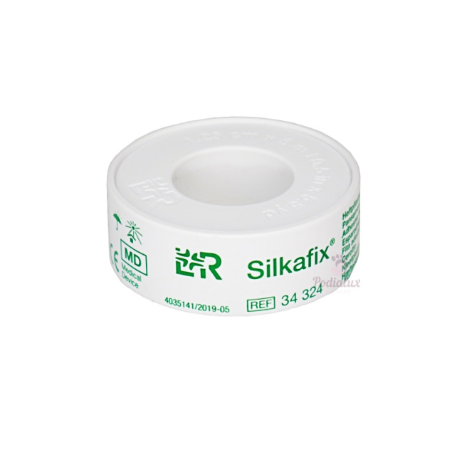 Silkafix hechtpleister. Van zijde. Rol 1,25cmx5m of 2,5cmx5m.