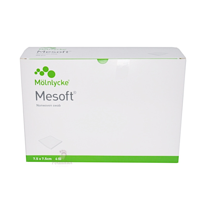 Non-woven compresses Mesoft. Mölnlycke. 300 pieces. 7.5x7.5cm or 5x5cm.