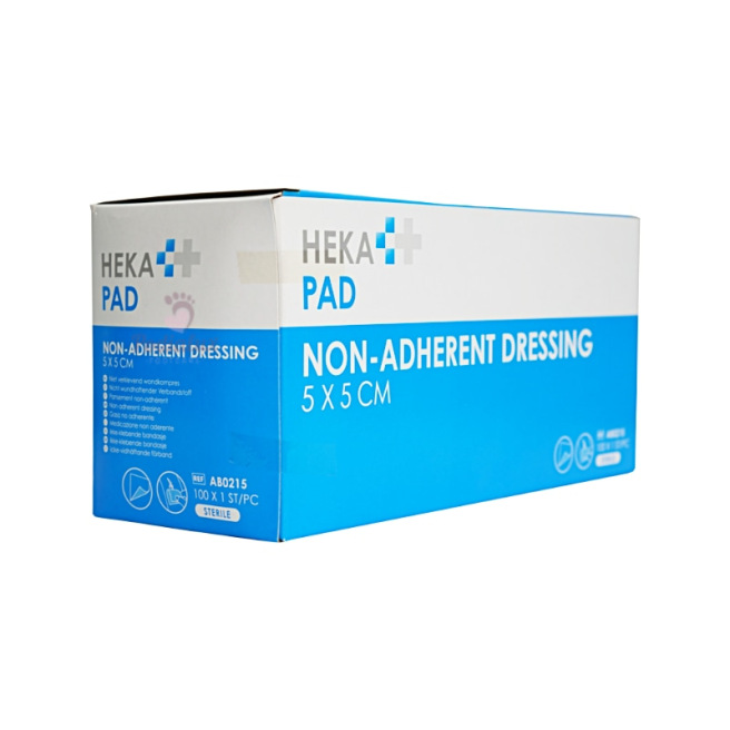 Non-adherent sterile compress.