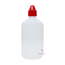 Fles met rode dop en druppelaar.