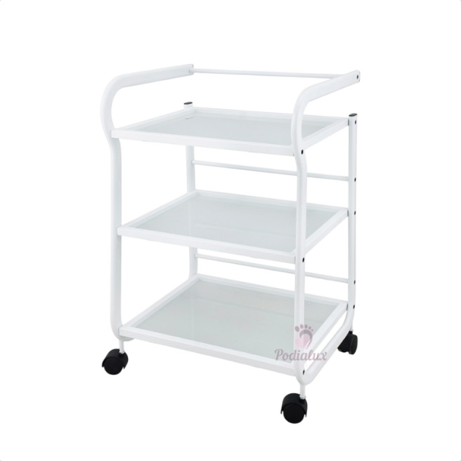 Three-tier glass side table. White.