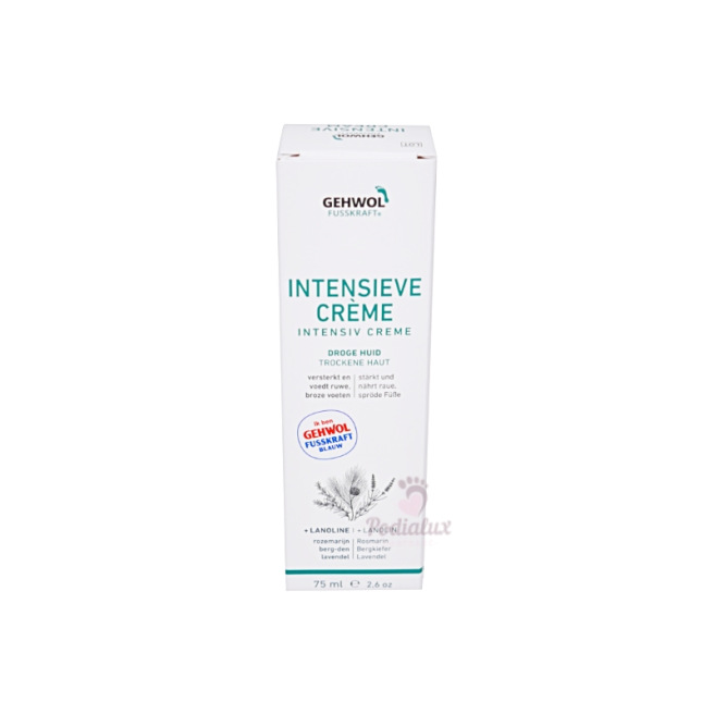 Crème voor droge en gebarsten huid. Fusskraft blauw. Gehwol.