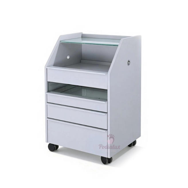 Guéridon Optima avec tiroir UV pour rangement, confort et mobilité en cabinet de pédicure et de podologie