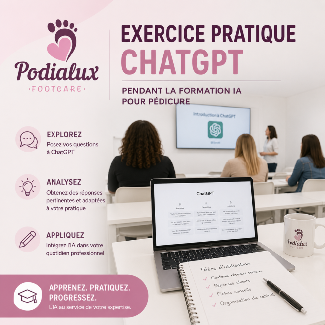 Exercice pratique ChatGPT pendant la formation IA pour pédicure